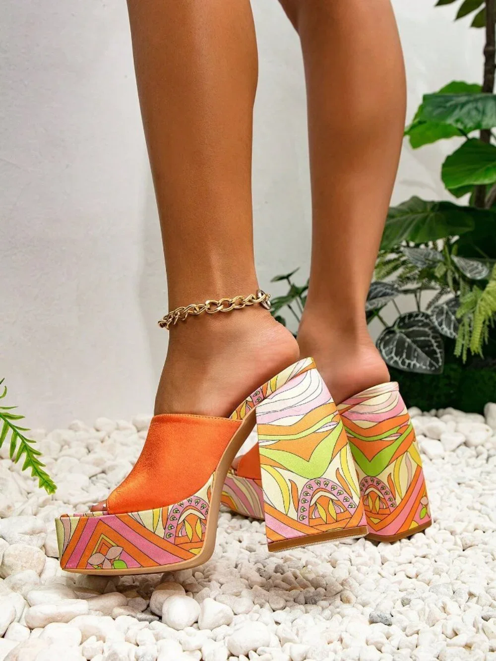 Orange Bohemian Women's High Heel Platform Sandals